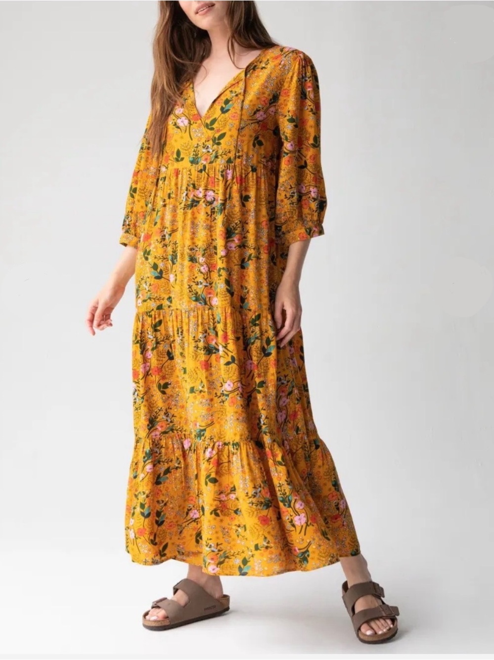Natural Life Nova Mustard Pink Poppy Maxi Dress, Small